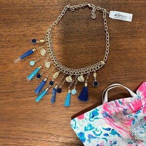 Lilly Pulitzer blue tassel and gold shell necklace **brand new with tag
